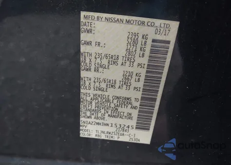 2017 Nissan Murano Sl from USA, damaged, VIN 5N1AZ2MH3HN153245